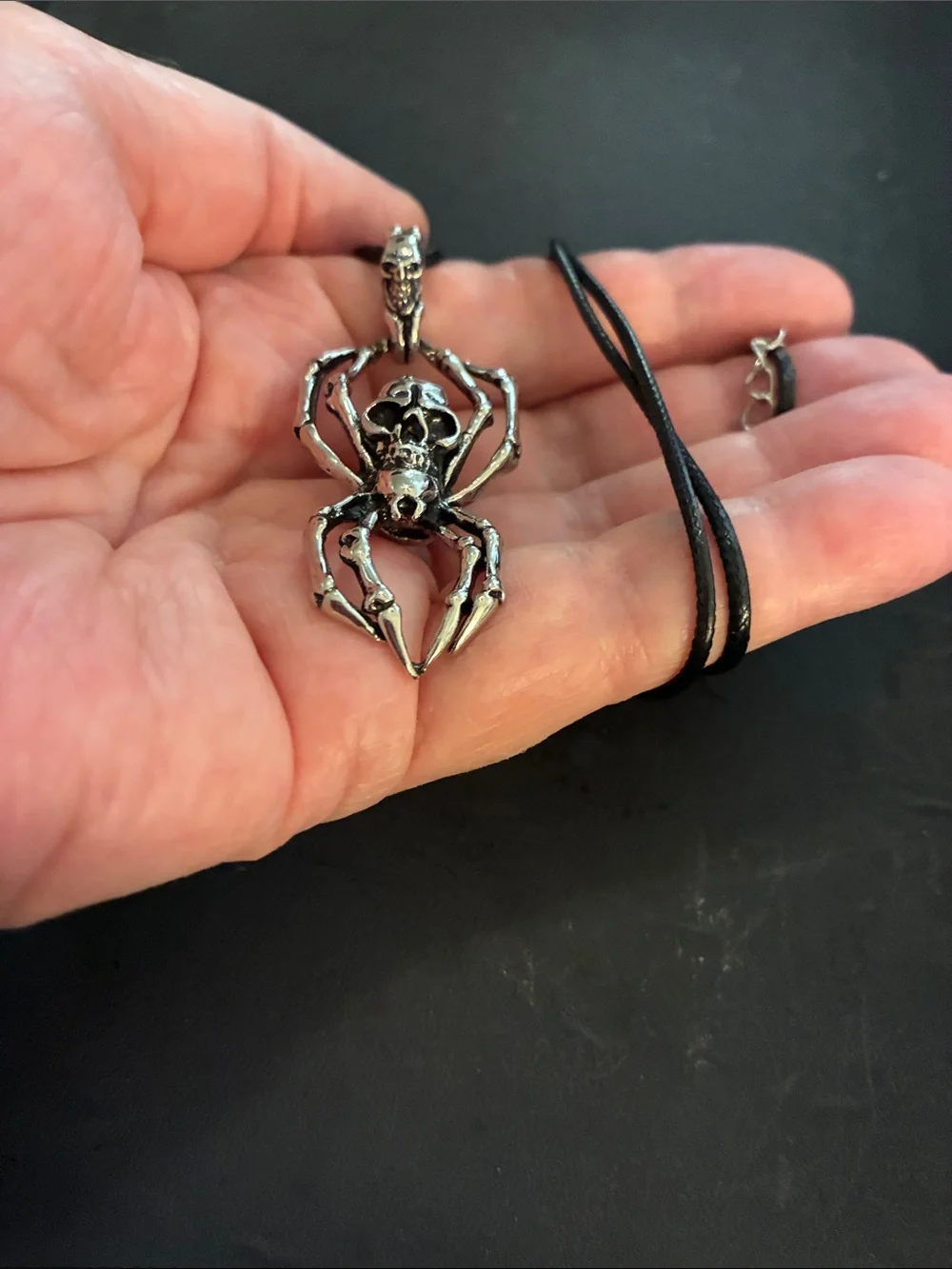 Silver Spider Skeleton Pendant Necklace With A Black Cord